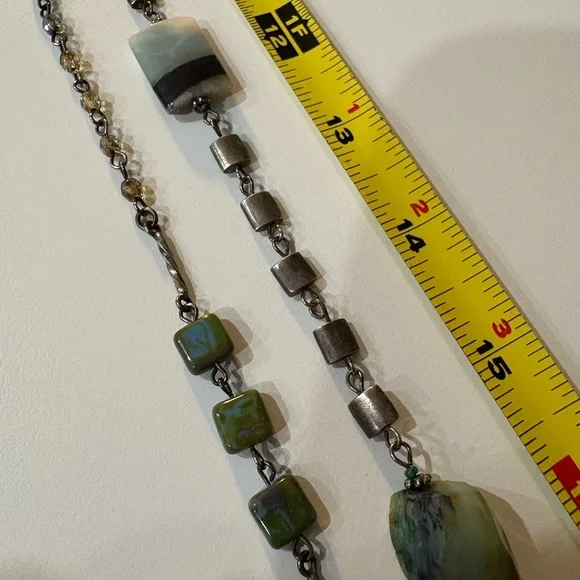 Turquoise & Silver Long Beaded Necklace + Bracelet - Picture 3 of 16